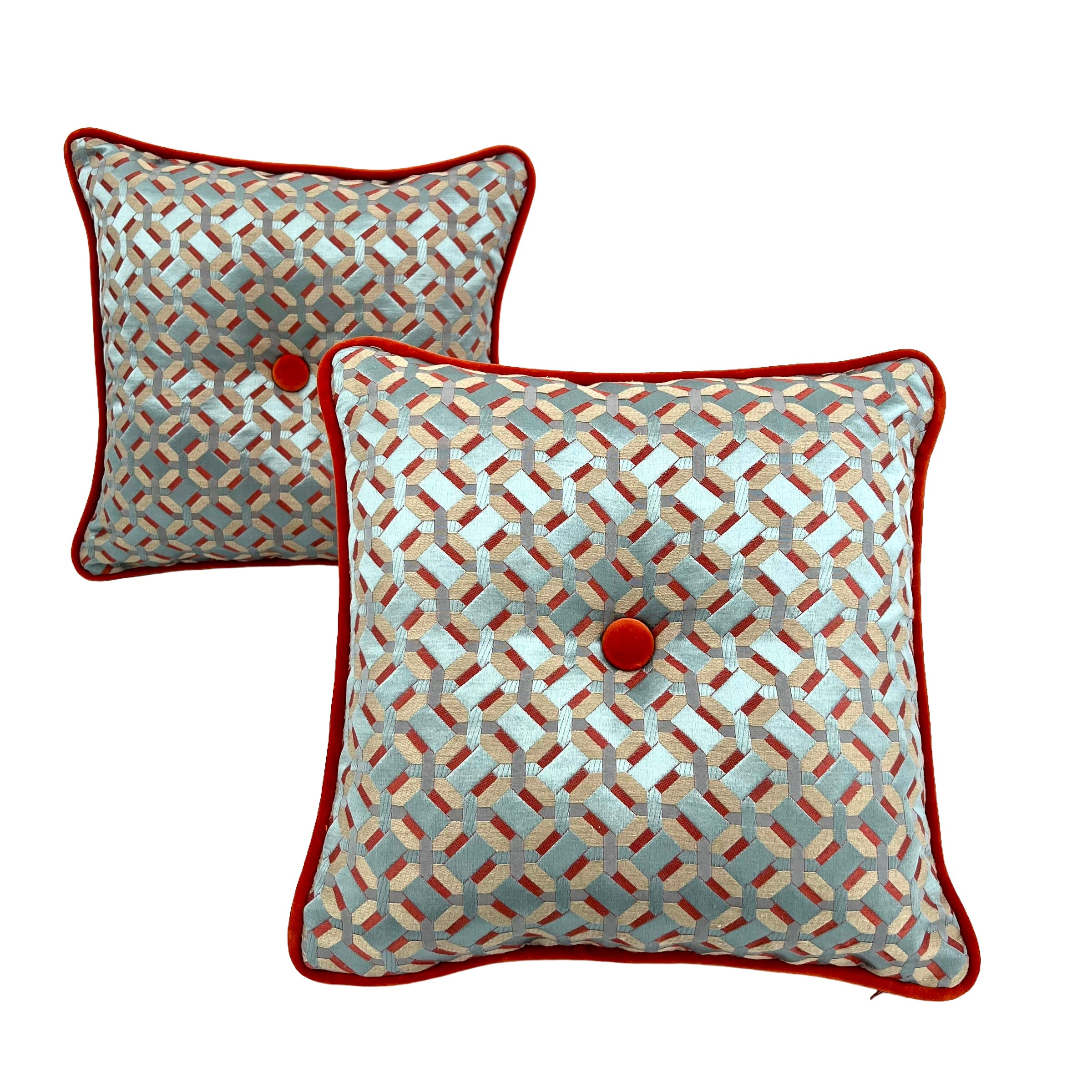 Coral Cabochon Button Square Pillow