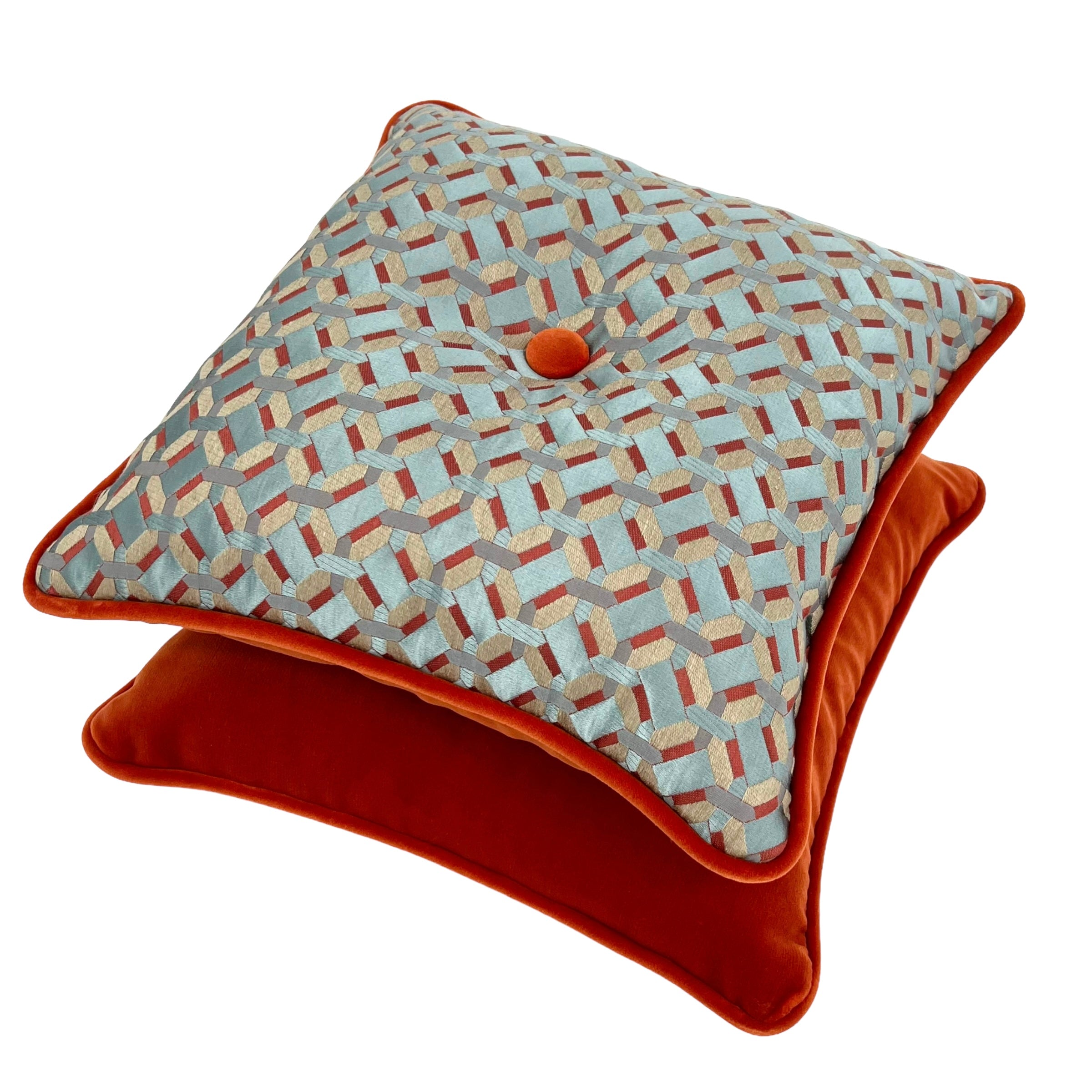Coral Cabochon Button Square Pillow